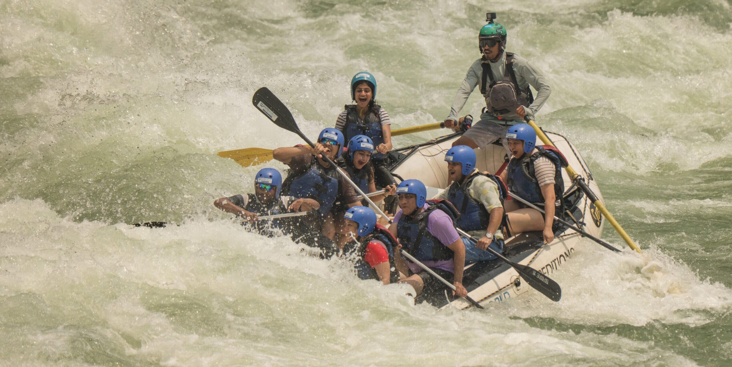 Stylized river rafting illustration